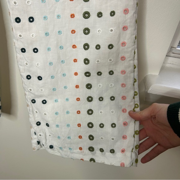 Anthropologie Ett:twa White Linen Colorful Eyelet Wide-Leg Trousers Pants Size 2 - Picture 9 of 10